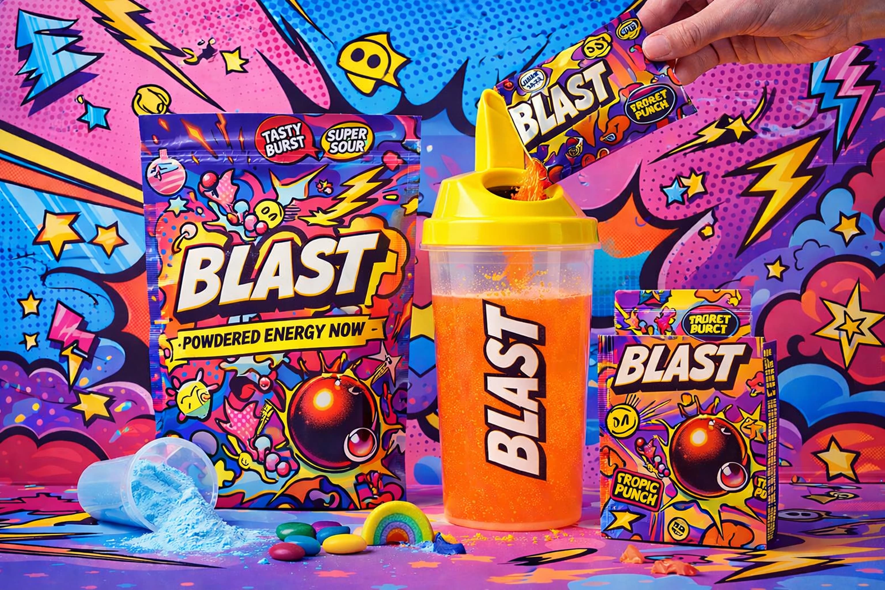 We’re BLAST a powdered energy drink built for focus, performance, and high-energy moments.